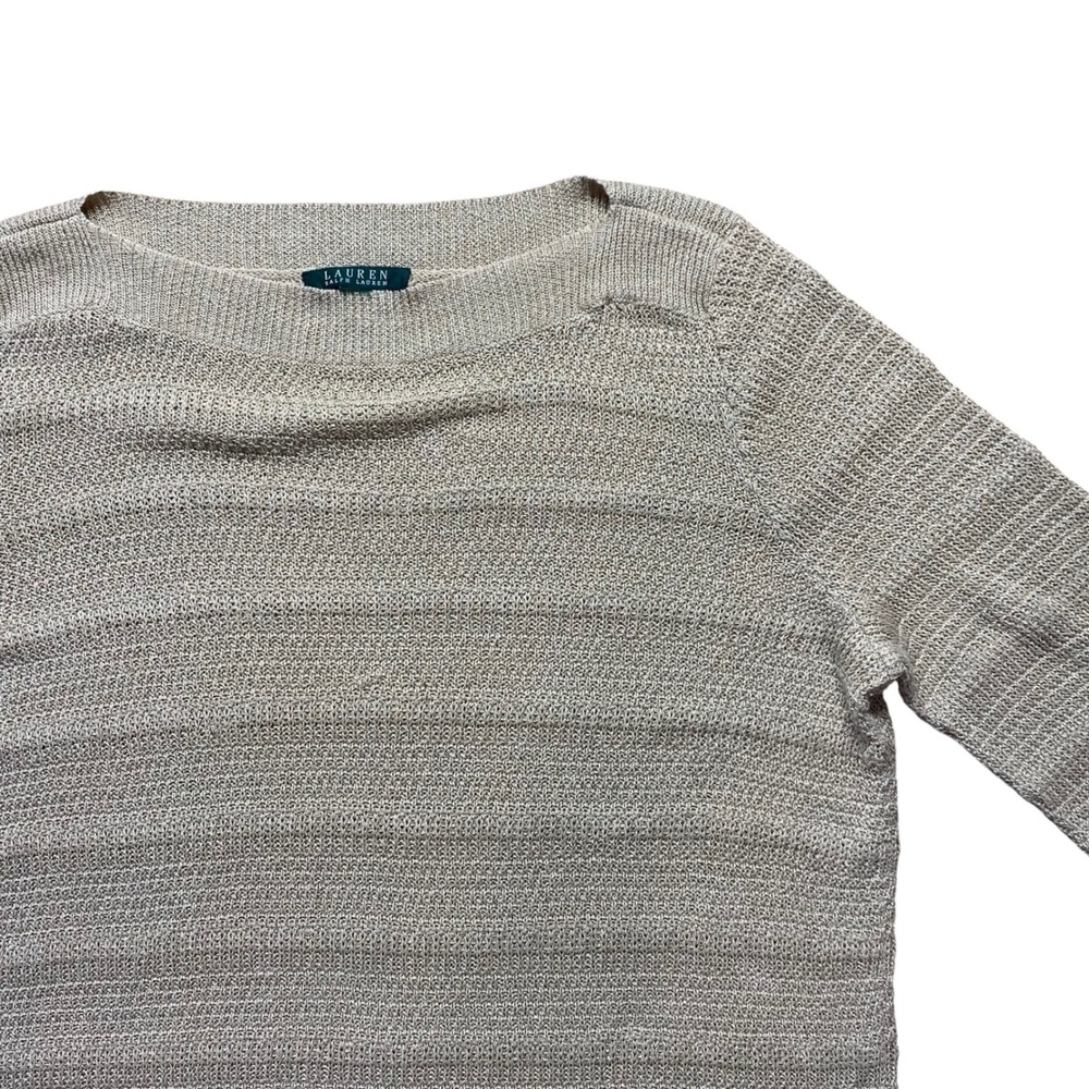 Lauren Ralph Lauren Knit Sweater Gold Metallic Sparkle 3/4 Sleeve